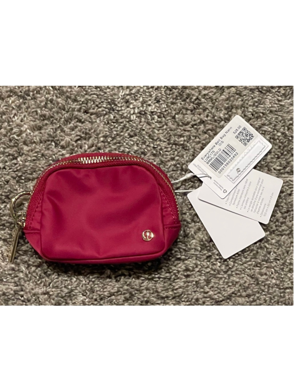 Lululemon Everywhere Belt Bag Nano, Berry Rumble/Gold, NWT